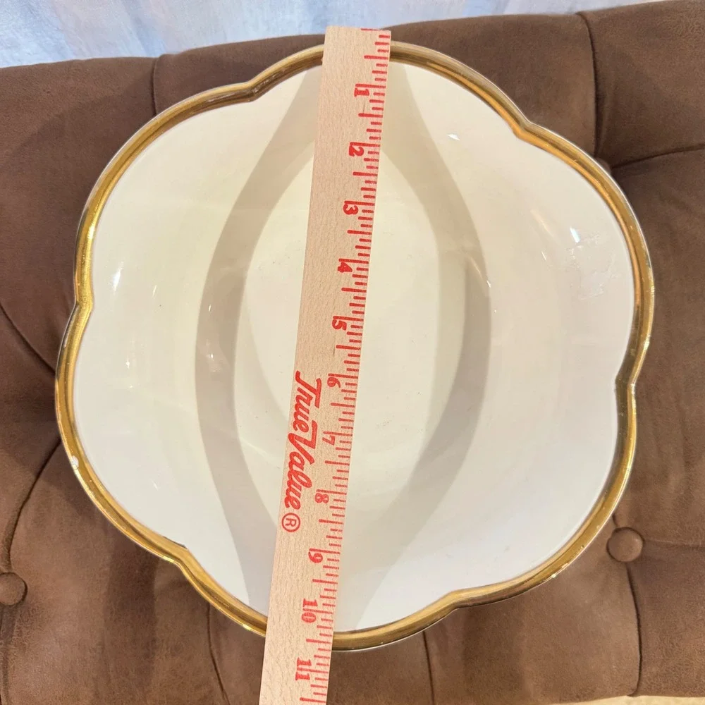 Pottery Barn Este Italy Scalloped Gold Rim Large Serving Bowls Set‎ of 2 Ceramic
